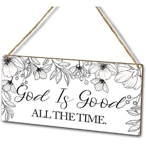 رسم لوحة خشبية للديكور على شكل زهور للتعليق على الحائط، الله جيد طوال الوقت، لافتة تعليق خشبية لباب الديكور (قطعة واحدة)، هدية فنية دينية لمنزل المزرعة وغرفة النوم وغرفة اللعب -25 in Kuwait