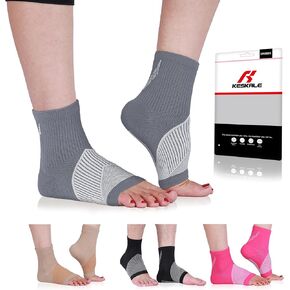 3 Pairs Ankle Compression Sleeves for Plantar Fasciitis - Ankle Foot Brace for Injury Recovery, Open toe Neuropathy Socks, Toeless Ankle Compression Socks for Women & Men (Beige, M)