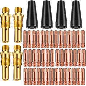 SUNJOYCO 50PCS Flux Core Gasless Nozzle Tips Kit KP1939-1, 0.030" & 0.035" Contact Tips Gas Diffusers Mig Welding Gun Accessory, Compatible with Lincoln Magnum 100L & Weld-Pak MIG Welder