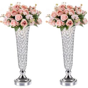 20" Tall Crystal Gold Vases for Centerpieces -2 Pcs Floral Vase Wedding Centerpieces for Tables, Blingbling Trumpet Vases for Party Ceremony Centerpiece Dinner Event