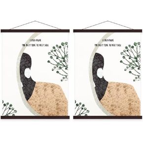 2 Pack Magnetic Poster Hanger, 9x12 9x14 9x17 Poster Frame Wood Wooden Magnet Print Posters Dowel Scroll Hanger Hangers Hanging Kit for Walls Map Canvas Artwork (Black, 9", 2 Packs)