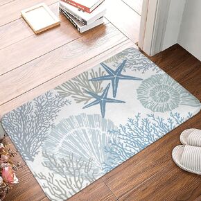 Coastal Beach Bath Mats for Bathroom,Nautical Ocean Seashells Starfish Absorbent Bath Rug Non-Slip Floor Rug Carpets Door Mat Washable Area Rugs for Bathroom Laundry Bedroom Living Room Kitchen,Blue