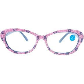 mincl Stylish bling Rhinestone Reading Glasses for Womens Diamond Designer Cat Eye Reader Trendy Anti Blue Light Glasses