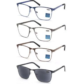 Reading Glasses for Men 3 Pack Blue Llight Blocking Men's Metal Readers Anti Eye Strain/Migraine Computer Eyeglasses…
