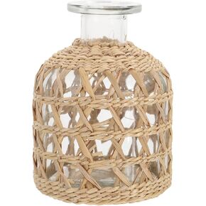 DOITOOL Flower Vases with Rattan Cover, Rattan Woven Vase Decorative Glass Flower Vase Flower Bud Container Farmhouse Vase for Home Flower Arrangement Table Decoration