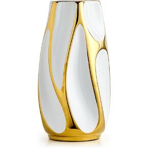 Modern Ceramic Vase Decoration: White and Gold Flower Vase for Home Decor Minimalist Decorative Vase for Living Room Table Centerpieces Bathroom Tabletop Decor