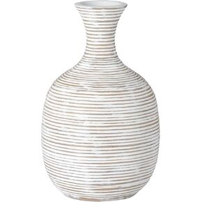 Torre & Tagus Colombo Ribbed Vase for Home Decor Round Modern Decor Vessel for Flowers - Farmhouse Rustic Room Decor for Living Room Shelf, Dining Table Sideboard, Entryway Console, 9" Tall, White