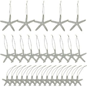 30 Pieces Mixed Sizes Resin Pencil Finger Starfish with Rope for Christmas Tree Hanging Ornaments Beach Theme Wedding Home Decor & DIY Craft Project (White)