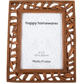 إطار صورة مقاس 5x7 من النحاس الريفي العتيق والكلاسيكي من Happy Homewares مع ديكور أوراق شجر وحبل مزدوج | عمودي أو أفقي in Kuwait