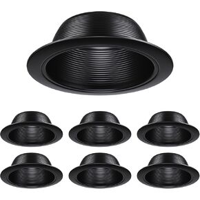 TORCHSTAR 6 Inch Recessed Light Black Baffle Trim with Detachable Ring, Full Metal, Ceiling Can Light Trim for 6 Inch Recessed Can, Fit Halo/Juno Remodel Recessed Housing, Pack of 6