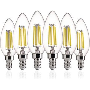 FLSNT 60W Equivalent LED Chandelier Light Bulbs, Dimmable LED B11 E12 Candelabra Base Bulbs, 3500K Natural White, 550LM, 6 Pack