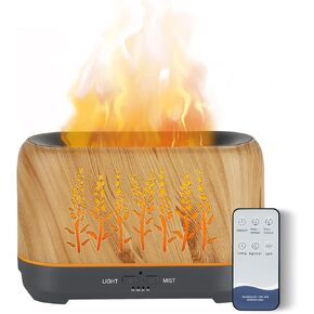 Essential Oils Diffuser - Ultrasonic 7 Color Ultrasonic Flame Cool Mist Humidifier Night Light with Remote, Aromatherapy Diffuser Humidifier for Essential Oil Large Room - Wooden Color