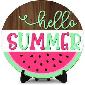 Watermelon Table Sign for Summer Desk Centerpieces, Summer Wooden Sign Decoration with Stand, Summer Home Room Kitchen Tabletop Decor -summerround-A03