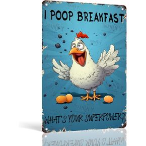 I Poop Breakfast Whats Your Superpower Funny Chicken Sign هدايا الدجاج ديكور حظيرة الدجاج 8.00 بوصة × 12.00 بوصة