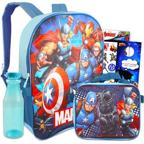 Marvel Avengers Backpack and Lunch Box Set - Bundle 16" Avengers Backpack, Lunch Bag, Water Bottle, Stickers and More | Superhero School Supplies
