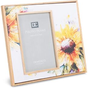 DEMDACO Dean Crouser Sunflower Yellow Flower Wall Art Holds 4 x 6 Photo in 8.75 x 7.75 Wood and Canvas Tabletop Picture Frame