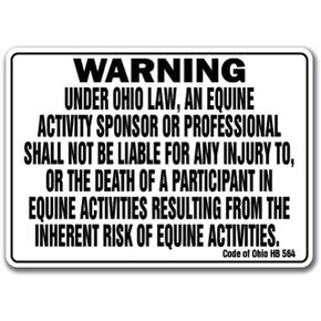 Ohio Equine Sign Activity Liability Warning Statute Horse Farm Barn Stable