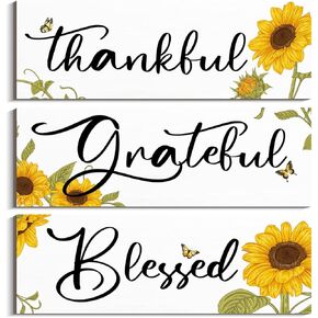 3 قطع من هدايا عباد الشمس لتزيين جدران المزرعة، لافتات خشبية ممتنة ومباركة، لافتات جدارية معلقة على شكل ليمون، ديكور مطبخ عباد الشمس الريفي للمزرعة في الهواء الطلق في الصيف (4 × 11.8 بوصة، أبيض) in Kuwait