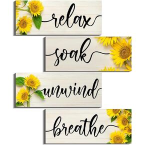 علامة الحمام عباد الشمس جدار الفن ديكور الحمام علامة ريفي خشبي مزرعة ديكور المنزل، 4.7x13.7 بوصة in Kuwait