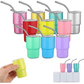 Needbrock 10 Pcs Mini Tumbler Shot Glass with Straw, 3oz Sublimation Shot Glass Tumblers Set Stainless Steel Double Wall Vacuum Insulated Shot Glasses Cups for Cocktail Coffee Whiskey Beer in Kuwait