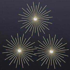 Rhinestone Sun Decoration Sparkling Diamonds Three-Dimensional Radiating Ray Design Metal Wall Decoration for Living Room Bedroom Bathroom Kitchen 13.3 * 13.3inch Set of 3 Silver