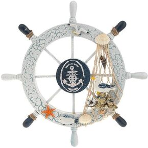 Nautical Bathroom Accessories Wooden Beach Boat Ship Steering Wheel Bedroom Wall Decor, B