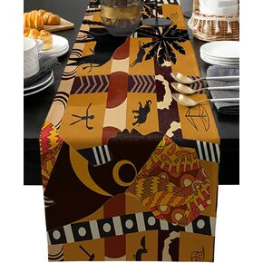 African Black Woman Cotton Linen Rectangle Table Runners 14''x72'', Elephant and Giraffe Luxury Table Runners for Wedding Party Banquet Dinner Decor