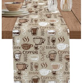 Coffee Theme Cotton Linen Rectangle Table Runners 13"x60", Vintage Khaki Coffee Time Coffee Beans Coffee Table Runner Dresser Scarves Luxury Table Runners for Wedding Party Banquet Dinner Decor
