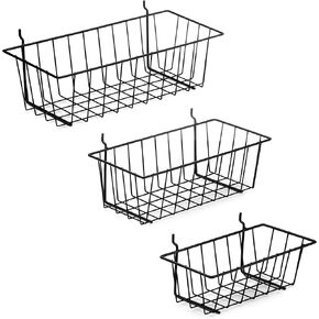 Pegboard Basket Set - 3 Pack - Hooks to 1/4" Hole Peg Board - Better Tool Organization - Organize Tools, Workbench, Accessories, Garage Storage - Wall Organizer Attachments, Black Wire Pegboard Basket