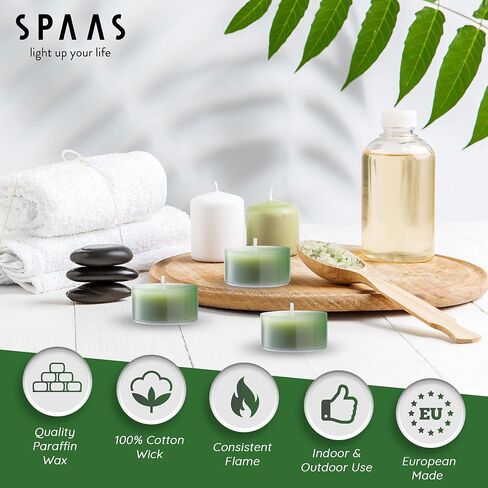 شموع أضواء الشاي المعطرة من SPAAS في أكواب شفافة - عطر الكمثرى والتين البري - شموع خفيفة معطرة ممتازة للسبا والديكور الرومانسي والعشاء وديكور المنزل - عبوة من 24 قطعة in Saudi Arabia