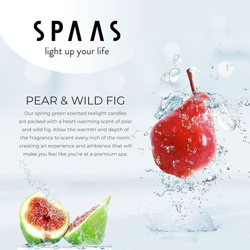 شموع أضواء الشاي المعطرة من SPAAS في أكواب شفافة - عطر الكمثرى والتين البري - شموع خفيفة معطرة ممتازة للسبا والديكور الرومانسي والعشاء وديكور المنزل - عبوة من 24 قطعة in Saudi Arabia