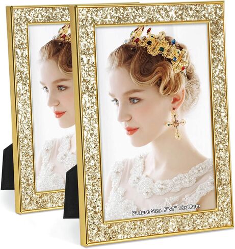 IZIDDO 4x6 Picture Frames Set of 2, Gold Sequins Bling Glitter Photo Frame, Made of Metal and Real Glass, for Wall or Tabletop Display (Gold, 4x6 in Saudi Arabia
