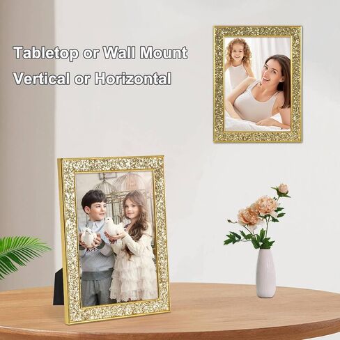 IZIDDO 4x6 Picture Frames Set of 2, Gold Sequins Bling Glitter Photo Frame, Made of Metal and Real Glass, for Wall or Tabletop Display (Gold, 4x6 in Saudi Arabia