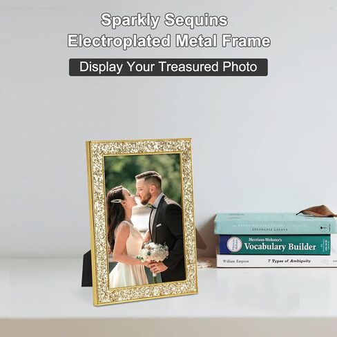 IZIDDO 4x6 Picture Frames Set of 2, Gold Sequins Bling Glitter Photo Frame, Made of Metal and Real Glass, for Wall or Tabletop Display (Gold, 4x6 in Saudi Arabia
