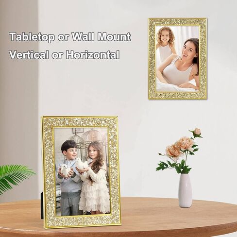 IZIDDO 4x6 Picture Frames Set of 2, Gold Sequins Bling Glitter Photo Frame, Made of Metal and Real Glass, for Wall or Tabletop Display (Gold, 4x6 in Saudi Arabia