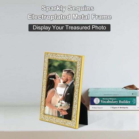 IZIDDO 4x6 Picture Frames Set of 2, Gold Sequins Bling Glitter Photo Frame, Made of Metal and Real Glass, for Wall or Tabletop Display (Gold, 4x6 in Saudi Arabia