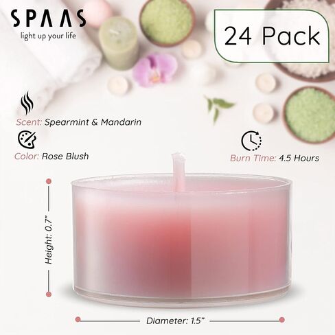شموع أضواء الشاي المعطرة من SPAAS في أكواب شفافة - عطر الكمثرى والتين البري - شموع خفيفة معطرة ممتازة للسبا والديكور الرومانسي والعشاء وديكور المنزل - عبوة من 24 قطعة in Saudi Arabia