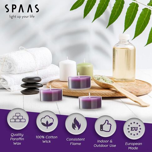 شموع أضواء الشاي المعطرة من SPAAS في أكواب شفافة - عطر الكمثرى والتين البري - شموع خفيفة معطرة ممتازة للسبا والديكور الرومانسي والعشاء وديكور المنزل - عبوة من 24 قطعة in Saudi Arabia