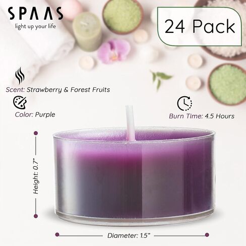 شموع أضواء الشاي المعطرة من SPAAS في أكواب شفافة - عطر الكمثرى والتين البري - شموع خفيفة معطرة ممتازة للسبا والديكور الرومانسي والعشاء وديكور المنزل - عبوة من 24 قطعة in Saudi Arabia