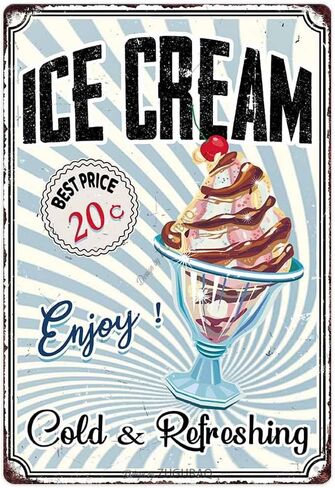 الآيس كريم المعادن علامة الألبان الطازجة الآيس كريم ديكورات المطبخ متجر الحلوى جدار الفن لوحة ديكور المنزل مقهى بار ملصق تين علامة معلقة لوحة 8x12 بوصة in Kuwait