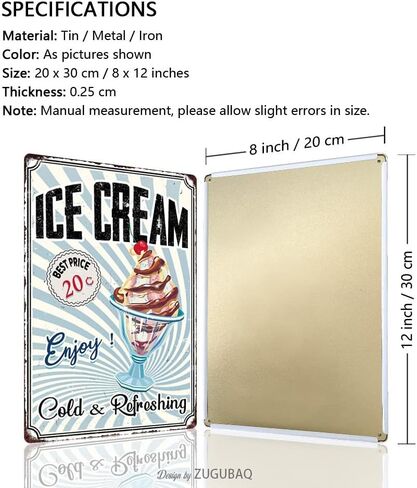 الآيس كريم المعادن علامة الألبان الطازجة الآيس كريم ديكورات المطبخ متجر الحلوى جدار الفن لوحة ديكور المنزل مقهى بار ملصق تين علامة معلقة لوحة 8x12 بوصة in Kuwait