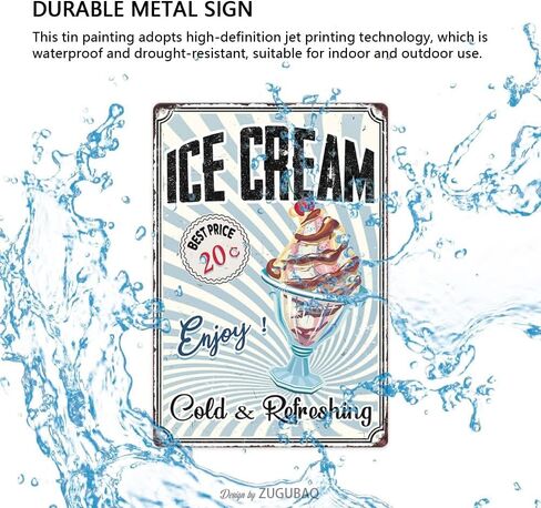 الآيس كريم المعادن علامة الألبان الطازجة الآيس كريم ديكورات المطبخ متجر الحلوى جدار الفن لوحة ديكور المنزل مقهى بار ملصق تين علامة معلقة لوحة 8x12 بوصة in Kuwait