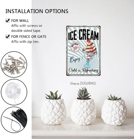 الآيس كريم المعادن علامة الألبان الطازجة الآيس كريم ديكورات المطبخ متجر الحلوى جدار الفن لوحة ديكور المنزل مقهى بار ملصق تين علامة معلقة لوحة 8x12 بوصة in Kuwait