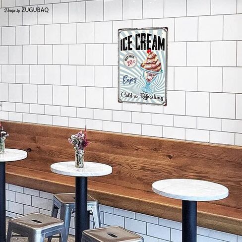 الآيس كريم المعادن علامة الألبان الطازجة الآيس كريم ديكورات المطبخ متجر الحلوى جدار الفن لوحة ديكور المنزل مقهى بار ملصق تين علامة معلقة لوحة 8x12 بوصة in Kuwait