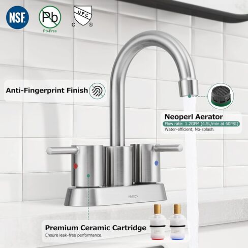 PARLOS 2-Handle Swivel Bathroom Sink Faucet Centerset Vanity Mixer Tap 3 Holes Lavatory Faucet Without Drain Assembly, Brushed Nickel in Saudi Arabia