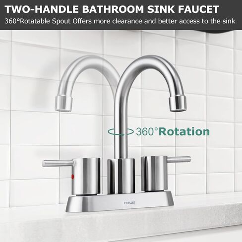 PARLOS 2-Handle Swivel Bathroom Sink Faucet Centerset Vanity Mixer Tap 3 Holes Lavatory Faucet Without Drain Assembly, Brushed Nickel in Saudi Arabia