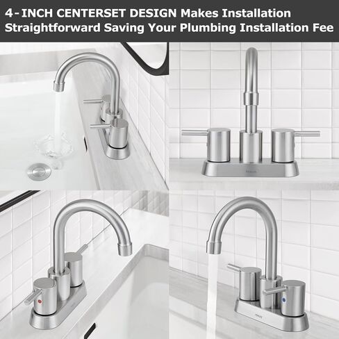 PARLOS 2-Handle Swivel Bathroom Sink Faucet Centerset Vanity Mixer Tap 3 Holes Lavatory Faucet Without Drain Assembly, Brushed Nickel in Saudi Arabia