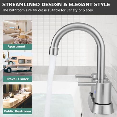 PARLOS 2-Handle Swivel Bathroom Sink Faucet Centerset Vanity Mixer Tap 3 Holes Lavatory Faucet Without Drain Assembly, Brushed Nickel in Saudi Arabia