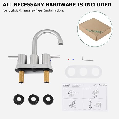 PARLOS 2-Handle Swivel Bathroom Sink Faucet Centerset Vanity Mixer Tap 3 Holes Lavatory Faucet Without Drain Assembly, Brushed Nickel in Saudi Arabia