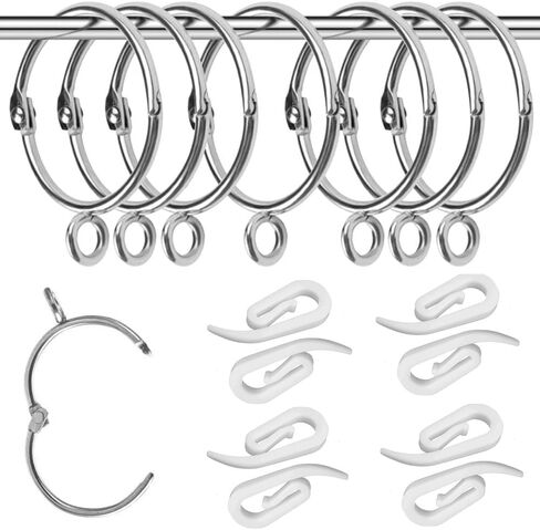 20 Pcs Openable Curtain Rings and Hooks,Curtain Rod Rings, Hanging Rings Hooks Metal with Plastic Hooks for Window Rods, Decorative Drapery(Silver,50mm) in Saudi Arabia